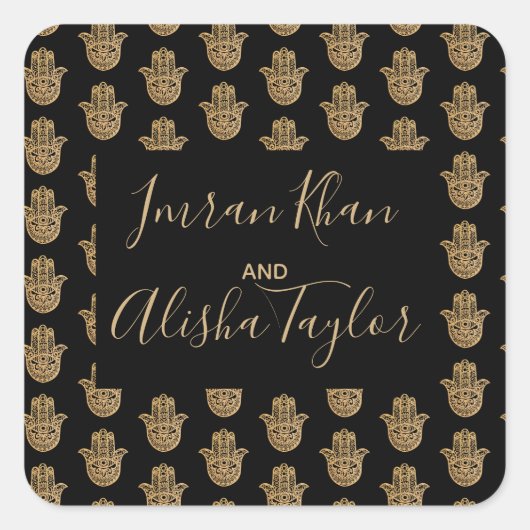 Indiase bruiloft gouden hamsa henna aankondiging vierkante sticker (Voorkant)