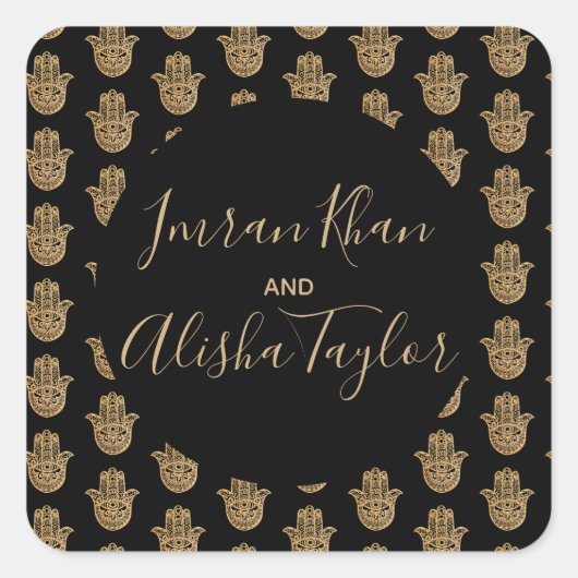 Indiase bruiloft gouden hamsa henna aankondiging vierkante sticker (Voorkant)