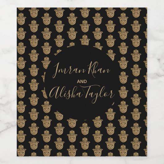 Indiase bruiloft gouden hamsa henna aankondiging wijn etiket (Enkel label)