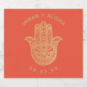 Indiase bruiloft gouden hamsa henna Sinaasappel Sparkling Wijnetiket (Enkel label)