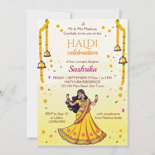 Indiase bruiloft Haldi pithi bruid cartoon Kaart (Voorkant)