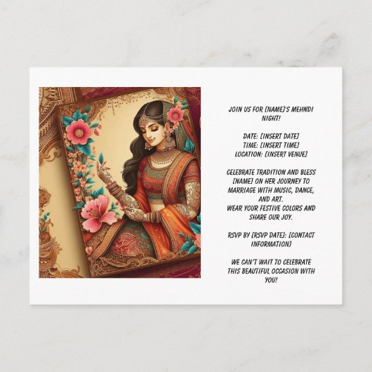 Indiase bruiloft henna ceremonie uitnodigingen (Achterkant)