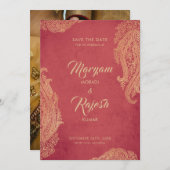 Indiase bruiloft Kaart met foto, rood, goud, Mehnd (Voorkant / Achterkant)