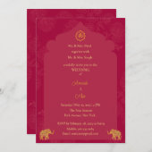 Indiase bruiloft kastanje en gouden uitnodiging (Voorkant / Achterkant)