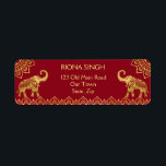 Indiase bruiloft kastanjebruiloft gouden olifanten etiket<br><div class="desc">Traditionele Indiase bruiloft kastanjebruiloft gouden olifanten gouden mandala's retour adreslabels.</div>