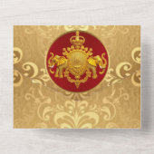 Indiase bruiloft kastanjebruin gouden damast olifa all in one uitnodiging (Achterkant)