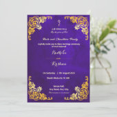 Indiase bruiloft koninklijke blauwe hindoe uitnodi kaart (Staand voorkant)