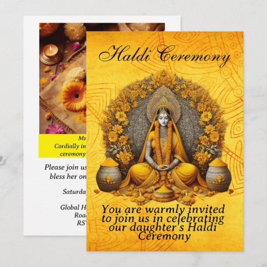 Indiase bruiloft kurkuma ceremonie uitnodiging (Voorkant / Achterkant)