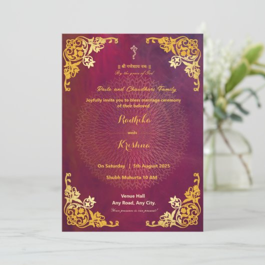 Indiase bruiloft mandala hindoe uitnodiging (Staand voorkant)