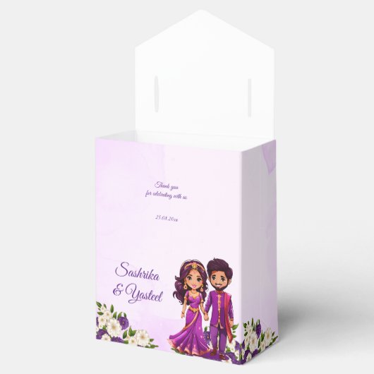 Indiase bruiloft Mehndi paarse schattig bruidspaar Bedankdoosjes (Geopend)