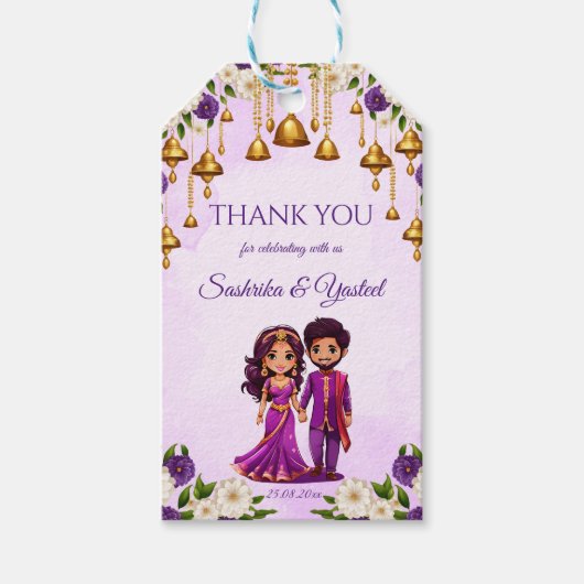 Indiase bruiloft Mehndi paarse schattig bruidspaar Cadeaulabel (Voorkant)