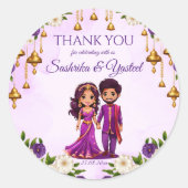Indiase bruiloft Mehndi paarse schattig bruidspaar Ronde Sticker (Voorkant)