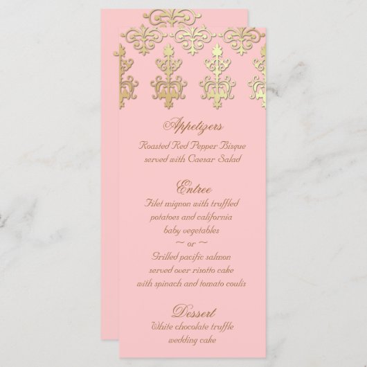 Indiase bruiloft Menu Kaarten Baby Roze Goud Damas (Voorkant / Achterkant)