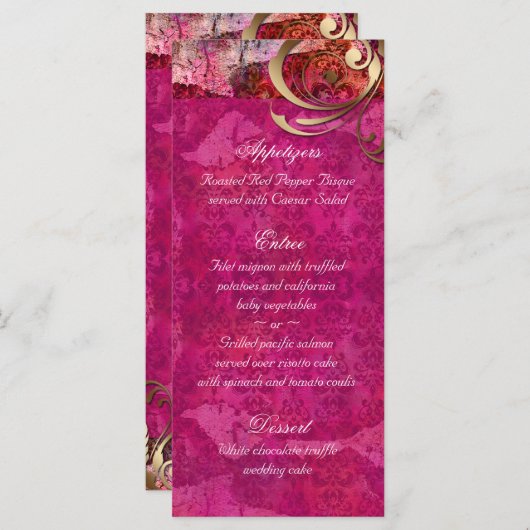 Indiase bruiloft menu Kaarten roze gouden Damask (Voorkant / Achterkant)