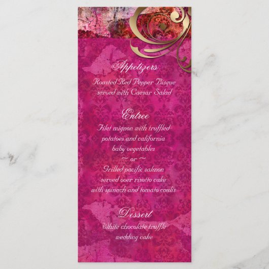 Indiase bruiloft menu Kaarten roze gouden Damask (Voorkant)