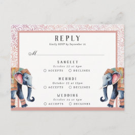 Indiase bruiloft olifant Multi Event RSVP Reactie Briefkaart