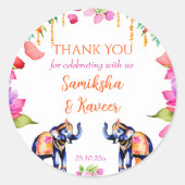 Indiase bruiloft olifanten cerise bloemen gunst ca ronde sticker (Voorkant)