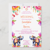 Indiase bruiloft olifanten cerise bloemen sjabloon kaart (Voorkant)