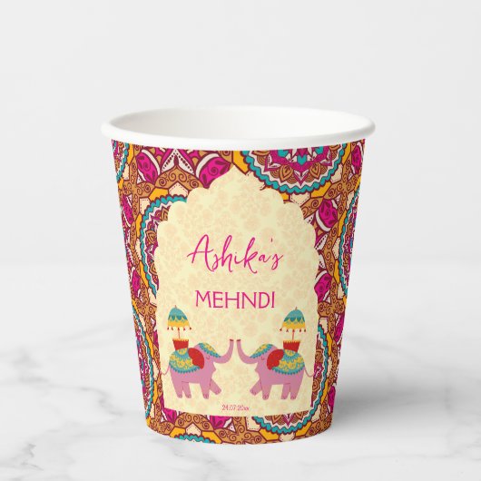 Indiase bruiloft olifanten gepersonaliseerde mehnd papieren bekers (Voorkant)
