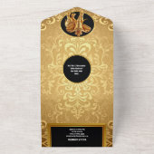 Indiase bruiloft olifanten luxe zwart goud chic all in one uitnodiging (Buitenkant)