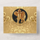 Indiase bruiloft olifanten luxe zwart goud chic all in one uitnodiging (Achterkant)