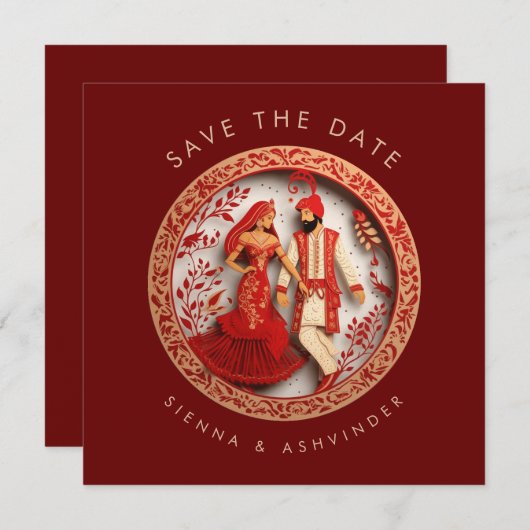 indiase bruiloft paar opslaan de datum save the date (Voorkant / Achterkant)