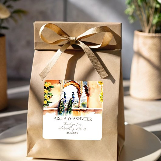 Indiase bruiloft pauw Jaipur paleis dank u fav Vierkante Sticker