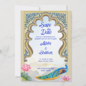 Indiase bruiloft pauw Rajastan venster blauw Kaart (Voorkant)