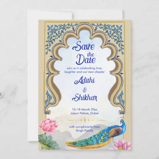 Indiase bruiloft pauw Rajastan venster blauw Kaart (Voorkant)