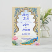 Indiase bruiloft pauw Rajastan venster blauw Kaart (Staand voorkant)