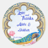 Indiase bruiloft pauw Rajasthan venster blauw Ronde Sticker (Voorkant)