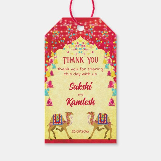 Indiase bruiloft Rajasthani kamelen kleurrijke gun Cadeaulabel (Voorkant)