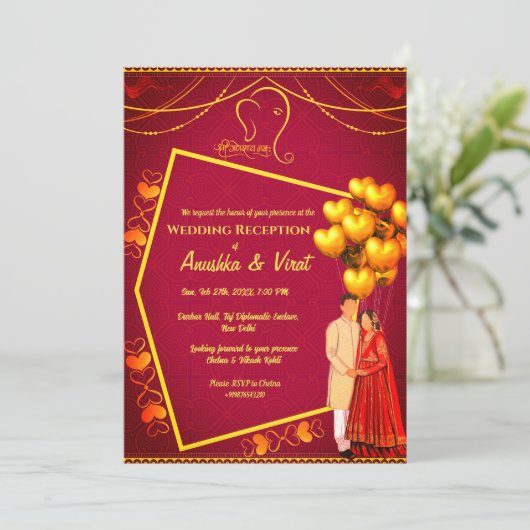 Indiase bruiloft receptie kaart (Staand voorkant)