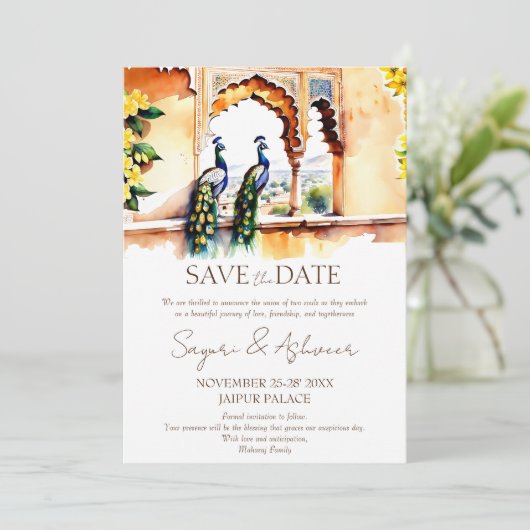 Indiase bruiloft red de datum pauw Jaipur paleis Kaart (Staand voorkant)