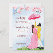 Indiase bruiloft red het date paar met paraplu kaart (Voorkant)