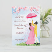 Indiase bruiloft red het date paar met paraplu kaart (Staand voorkant)