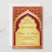 Indiase bruiloft rood en gouden  boog kaart (Voorkant)