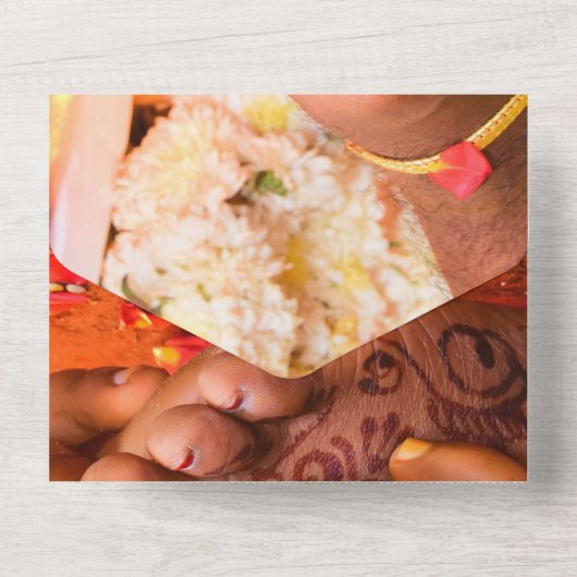 Indiase bruiloft Roos bloementhema All In One Uitnodiging (Achterkant)