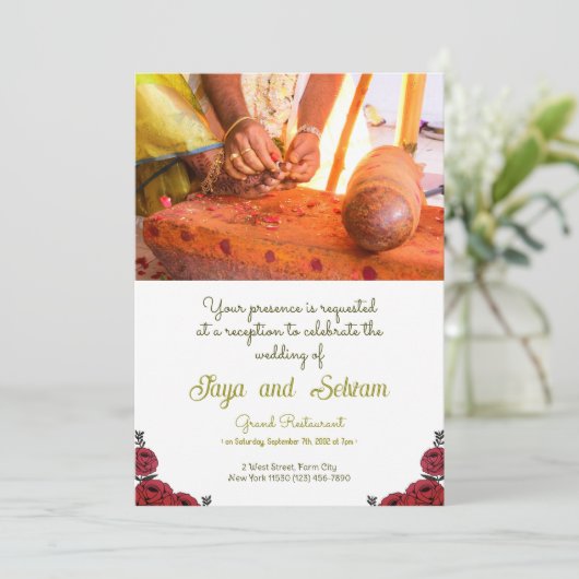 Indiase bruiloft Roos bloementhema Kaart (Staand voorkant)