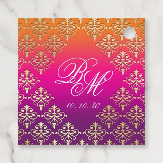 indiase bruiloft roze Paarse Sinaasappel Bedankjes Labels (Achterkant)