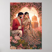 Indiase bruiloft schilderij Roze van liefde en gel Poster (Voorkant)
