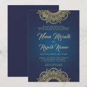 Indiase bruiloft uitnodiging, blauw, goud, mandala kaart (Voorkant / Achterkant)
