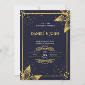 Indiase bruiloft uitnodiging: donkerblauw en goud kaart (Voorkant)