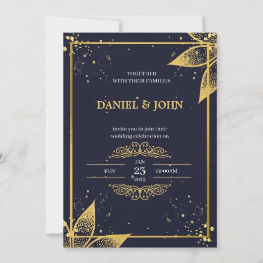 Indiase bruiloft uitnodiging: donkerblauw en goud kaart (Voorkant)