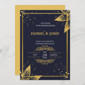 Indiase bruiloft uitnodiging: donkerblauw en goud kaart (Voorkant / Achterkant)