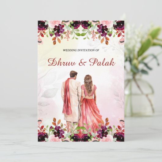 Indiase bruiloft uitnodiging Hindoe bruiloft uitno (Staand voorkant)