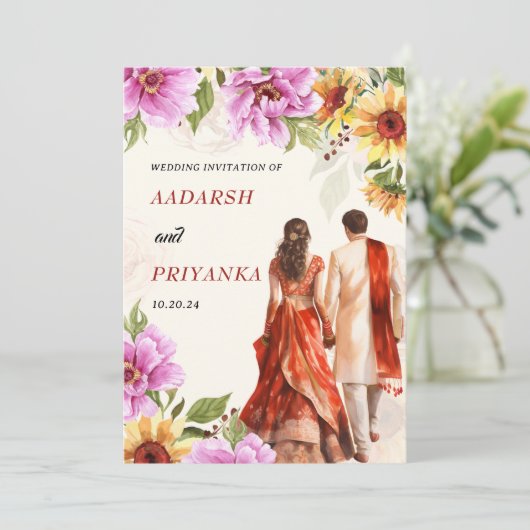 Indiase bruiloft uitnodiging Hindoe bruiloft uitno (Staand voorkant)