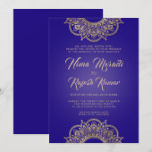 Indiase bruiloft uitnodiging, Paarse, goud, mandal Kaart (Voorkant / Achterkant)
