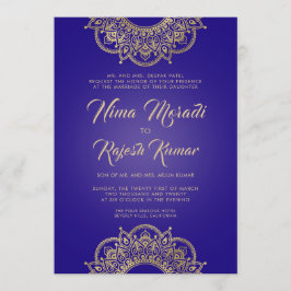 Indiase bruiloft uitnodiging, Paarse, goud, mandal Kaart