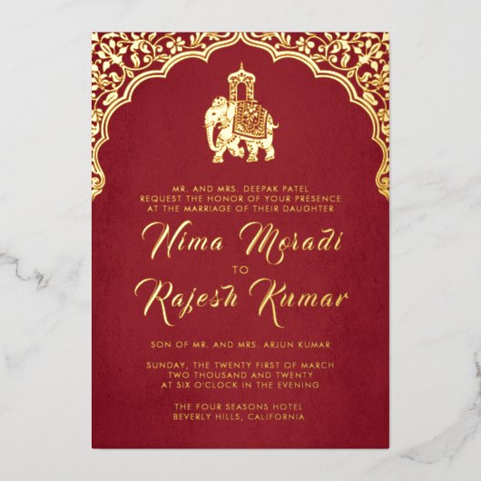 Indiase bruiloft uitnodiging rood goud Ganesha (Voorkant)